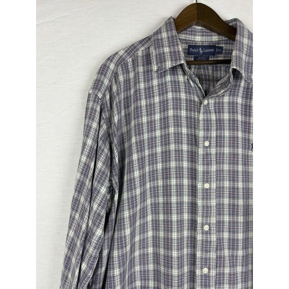 Ralph Lauren Blake Shirt Mens XL Purple Grey Plaid‎ Long Sleeve Cotton Button